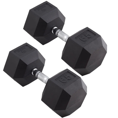 Rubber Encased Hex Dumbbell - Set of Two - Black/Metal - 65 Pounds