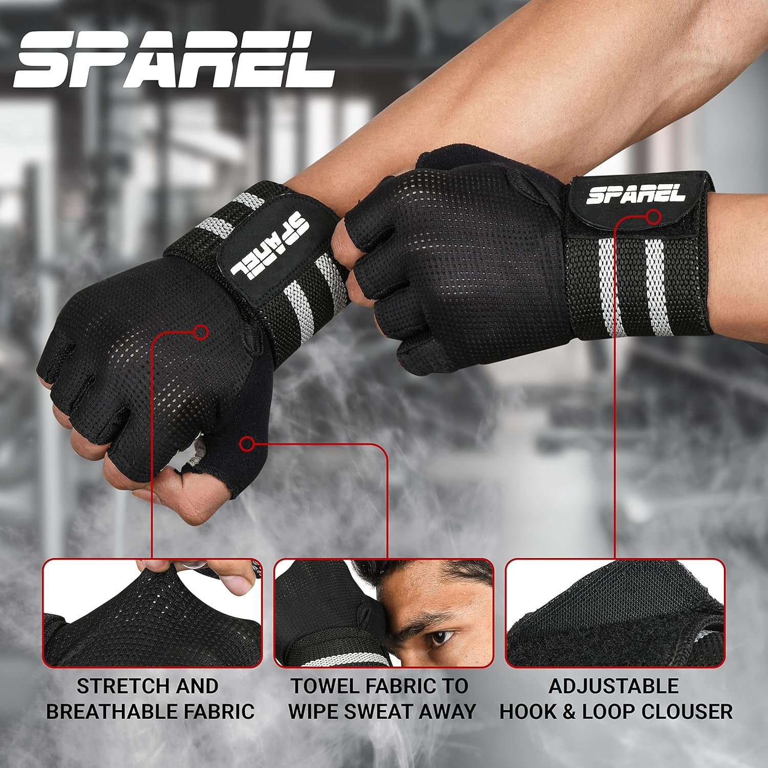 Workout Gloves for Men with Wrist Wrap Support Weight Lifting Gloves for Men, Gym Gloves, Ventilated Back Weightlifting Gloves with Palm Protection for Lifting, Training, Fitness and Exercise